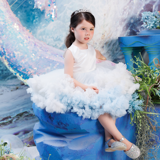 Hanakimi Gathered Cloud Tulle & Satin Princess Dress showing natural tiered volume