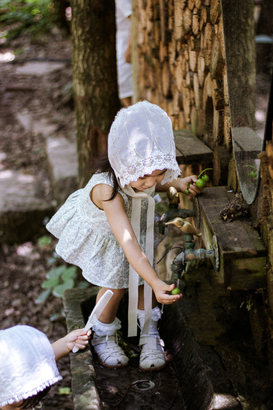 Hanakimi Kids Lace Tulle Bonnet with Golden Embroidery——Cloud Kiss