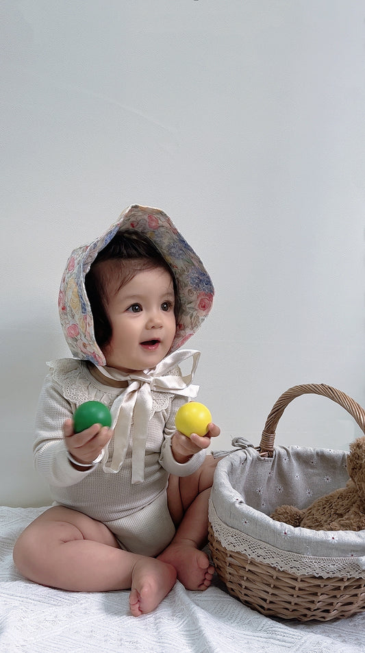 Hanakimi Kids Vintage Floral Reversible Sun Bonnet