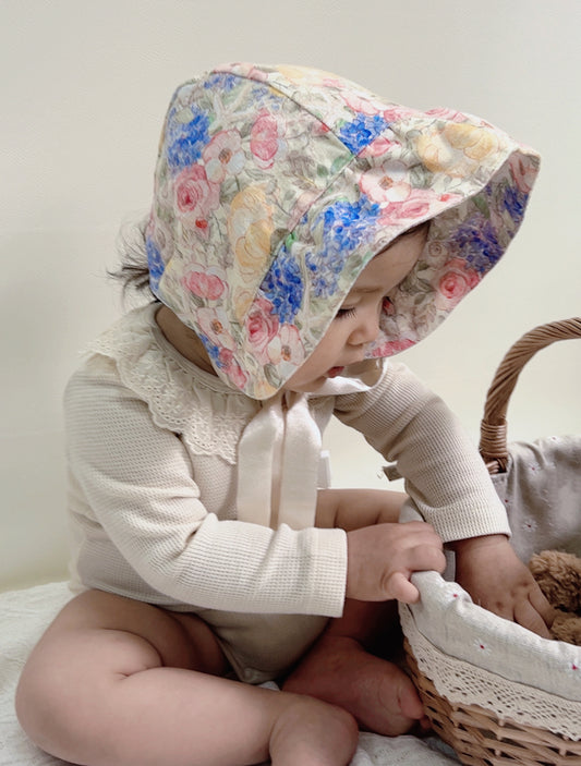 Hanakimi Kids Vintage Floral Reversible Sun Bonnet