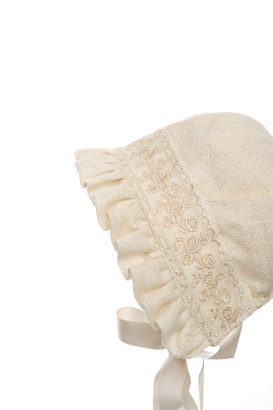 Hanakimi Kids Golden Thread Blossom Ruffled Vintage Bonnet——Blossom Joy