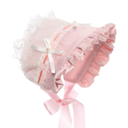 Pastel Satin Lace Ruffle Bowknot Bonnet