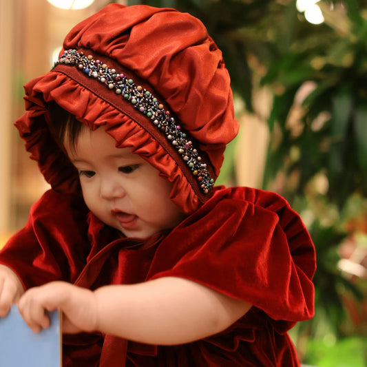Ruby Velvet Glow Colorful Beaded Bonnet