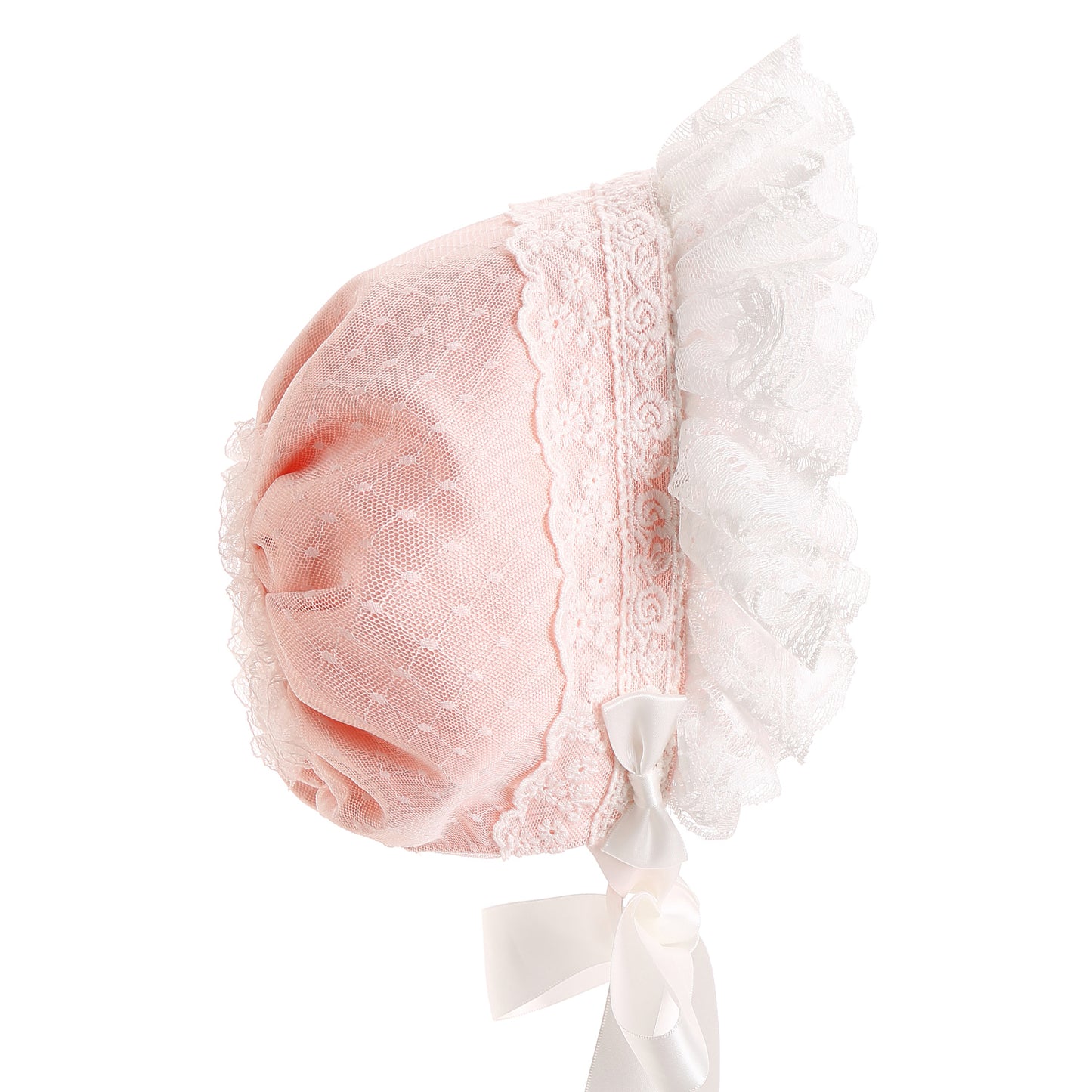 Gorro de bebé Hanakimi con espalda cerrada y ribete de encaje para niña JM1014