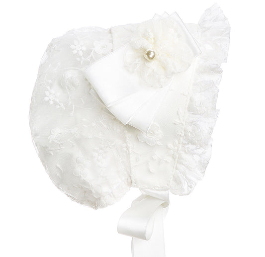 Hanakimi Hanakimi® Lace Christening Bonnet with Detachable Flower Handmade(Newborn-3 Years)