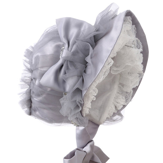 Hanakimi Hanakimi® Royal Sun Hat with Bow Handmade Gray (Newborn-3 Years) XL 36M