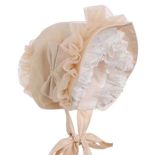 Hanakimi Hanakimi® Closed Back Baby Bonnet with Bow Handmade Champagne (Newborn-3 Years)