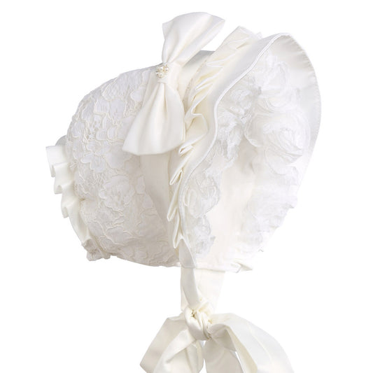 Hanakimi Hanakimi® Lace Edge Christening Bonnet Handmade Ivory (Newborn-3 Years)