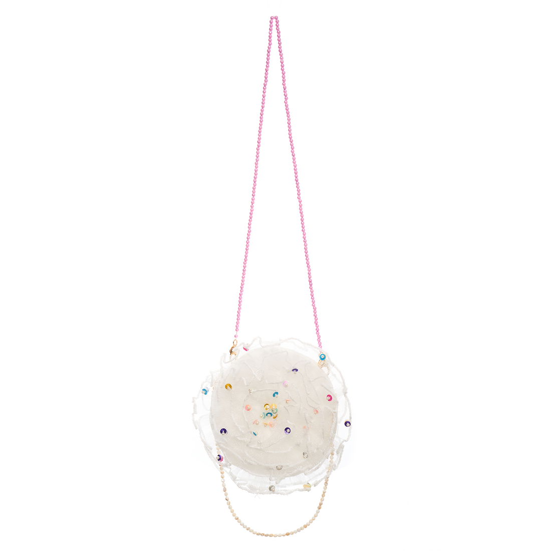 Handcrafted beaded tulle kids crossbody purse for ceremonial occasions