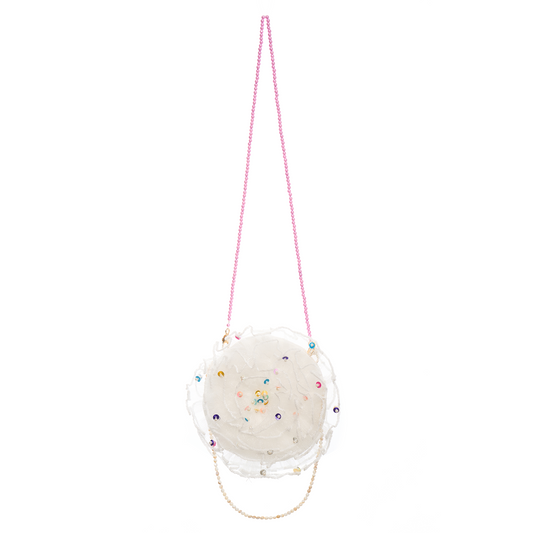 Handcrafted beaded tulle kids crossbody purse for ceremonial occasions