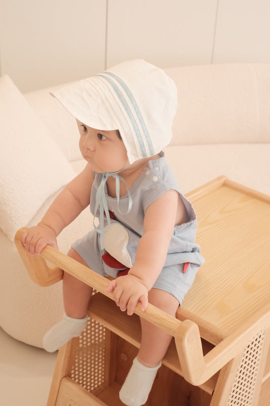 Hanakimi Kids Blue Ribbon Nautical Cotton Bonnet