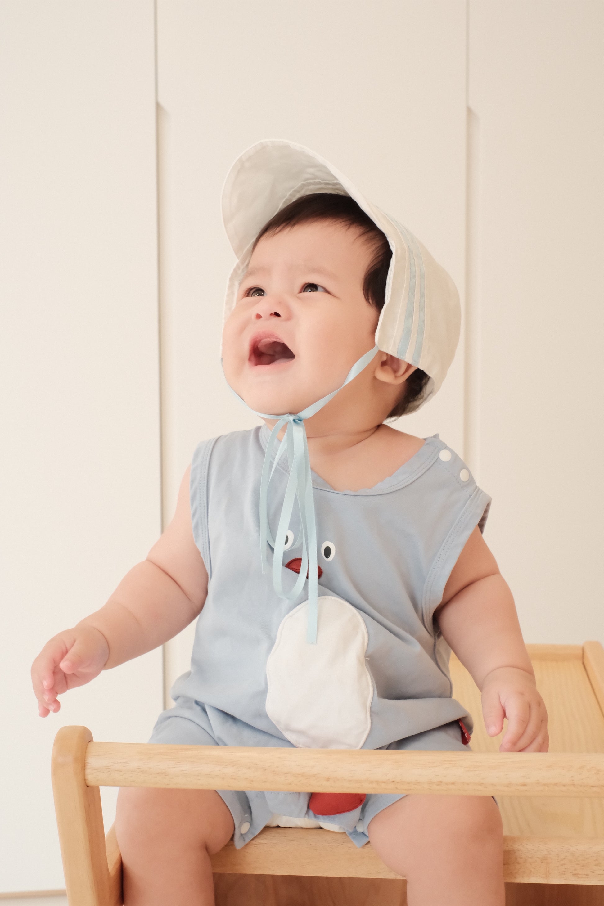 Hanakimi Kids Blue Ribbon Nautical Cotton Bonnet