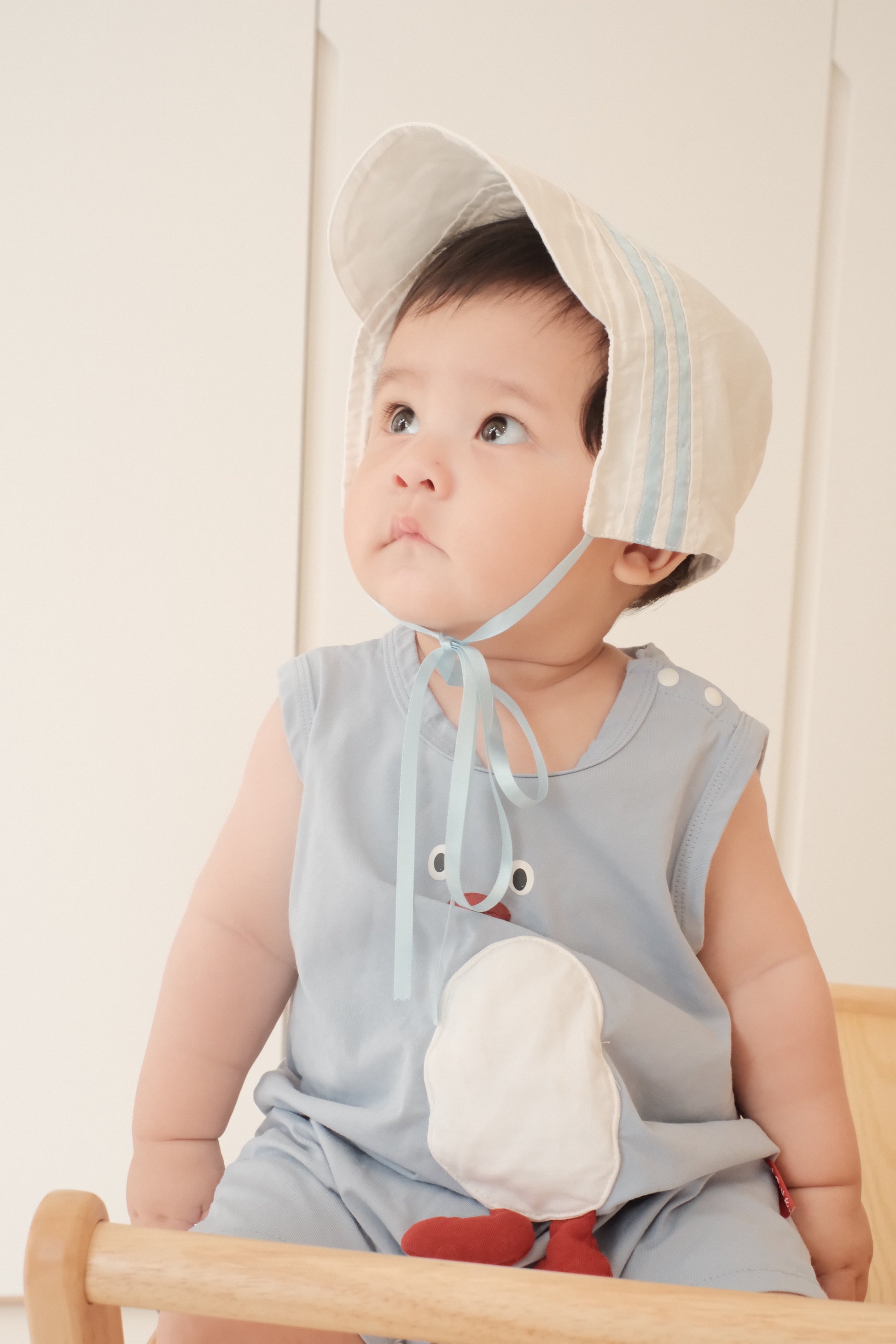 Hanakimi Kids Blue Ribbon Nautical Cotton Bonnet
