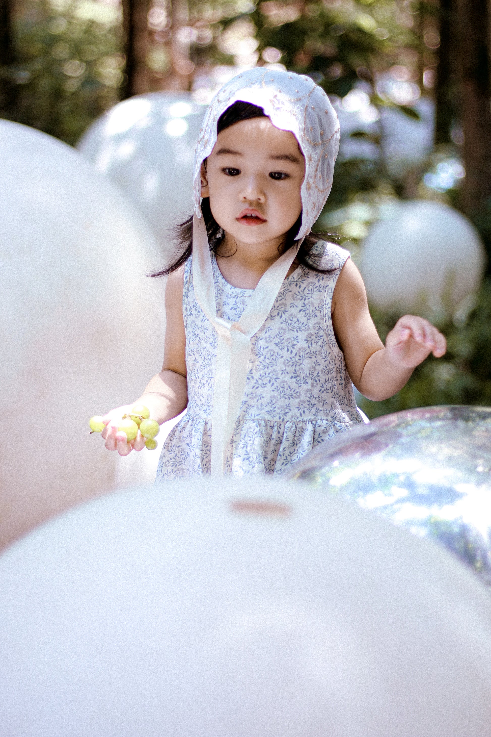 Hanakimi Kids Lace Tulle Bonnet with Golden Embroidery——Cloud Kiss