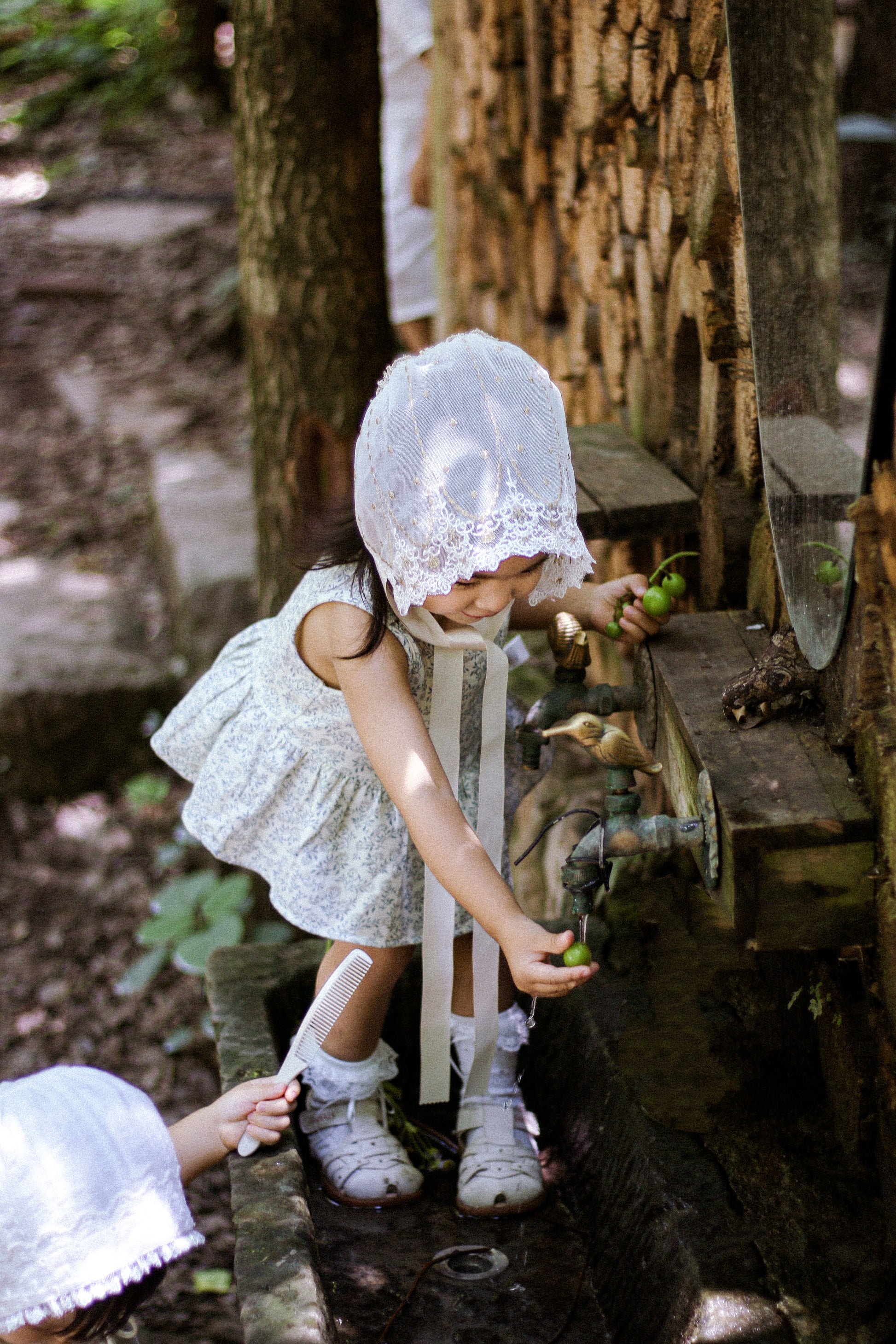 Hanakimi Kids Lace Tulle Bonnet with Golden Embroidery——Cloud Kiss
