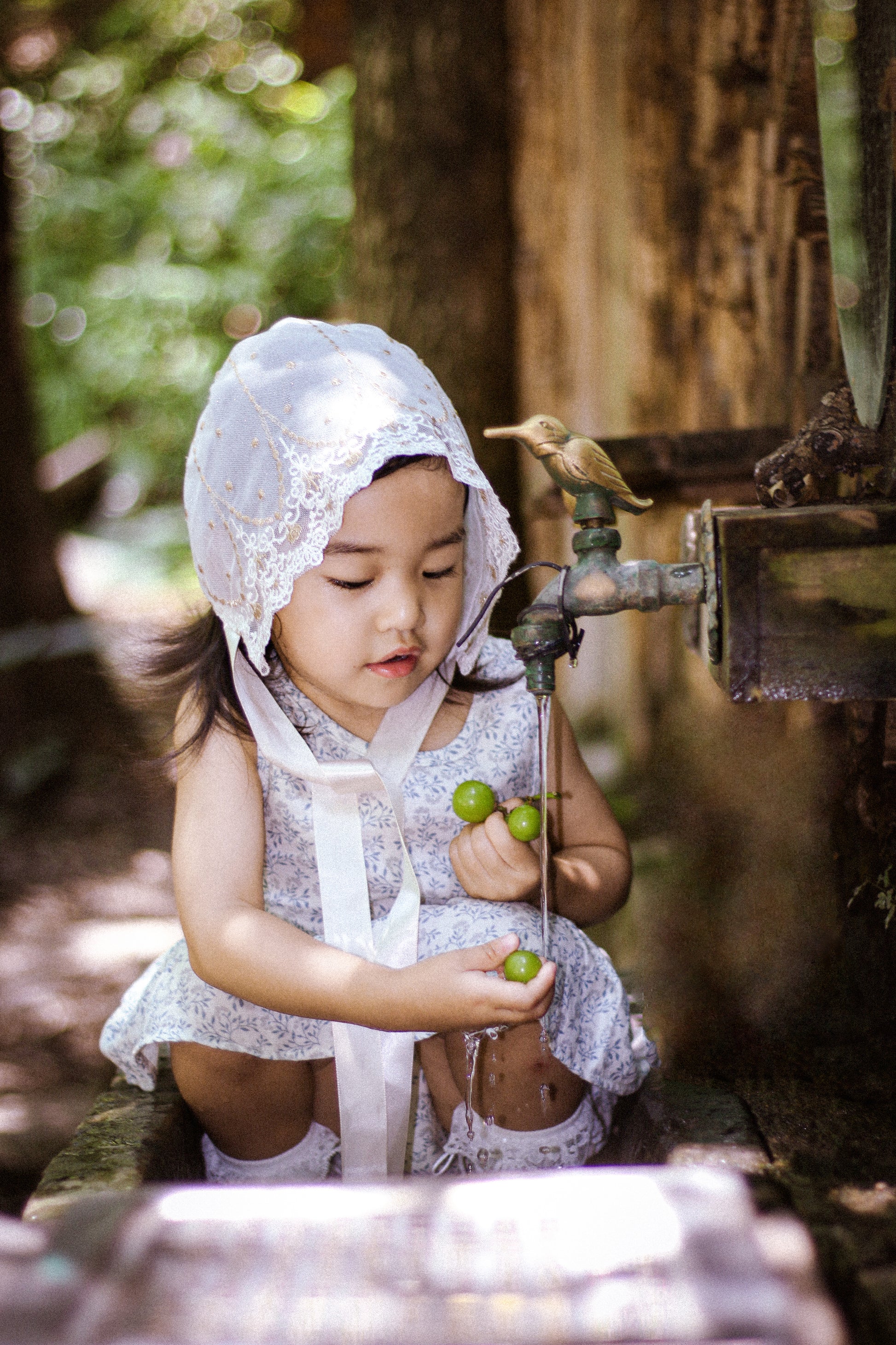 Hanakimi Kids Lace Tulle Bonnet with Golden Embroidery——Cloud Kiss