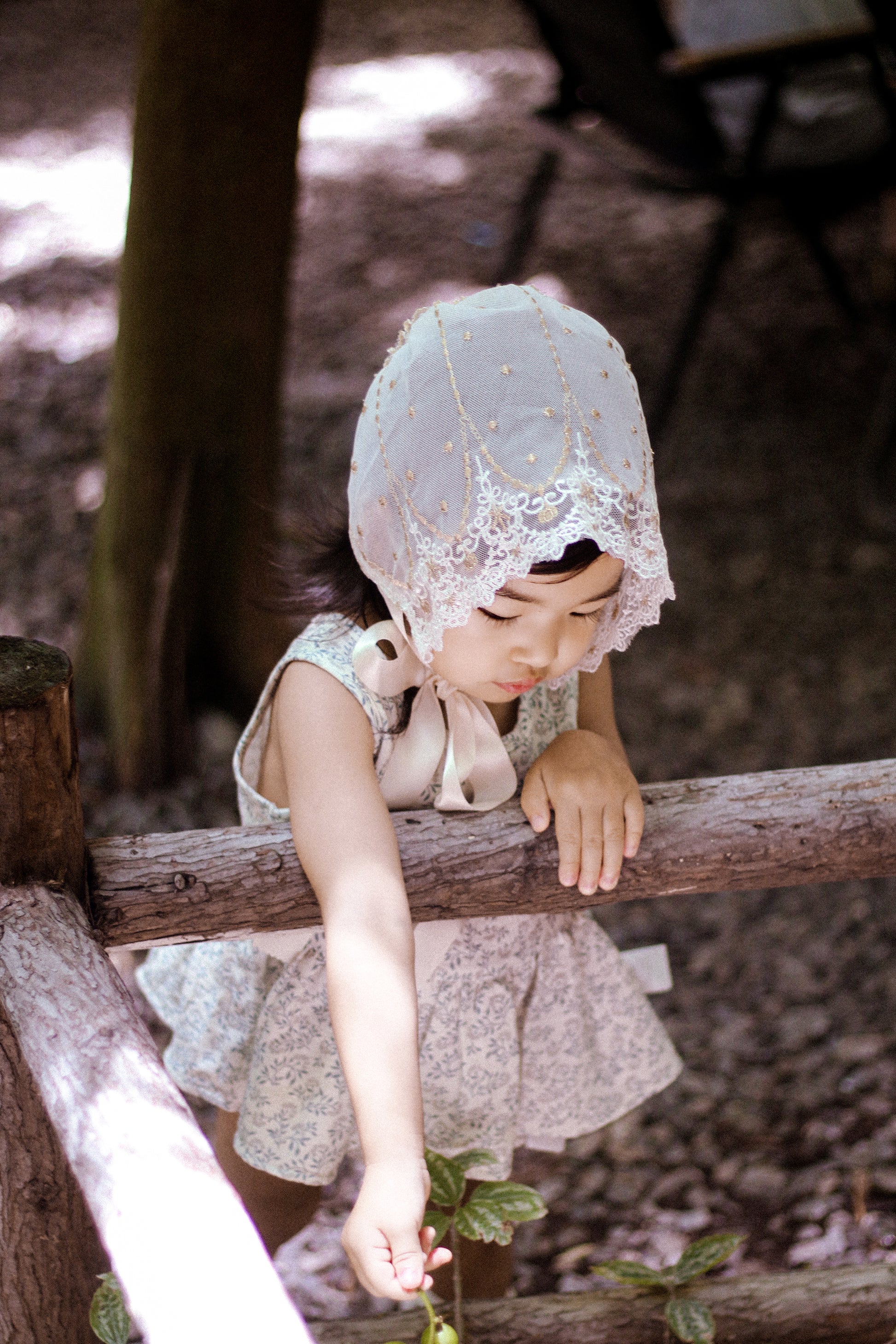 Hanakimi Kids Lace Tulle Bonnet with Golden Embroidery——Cloud Kiss