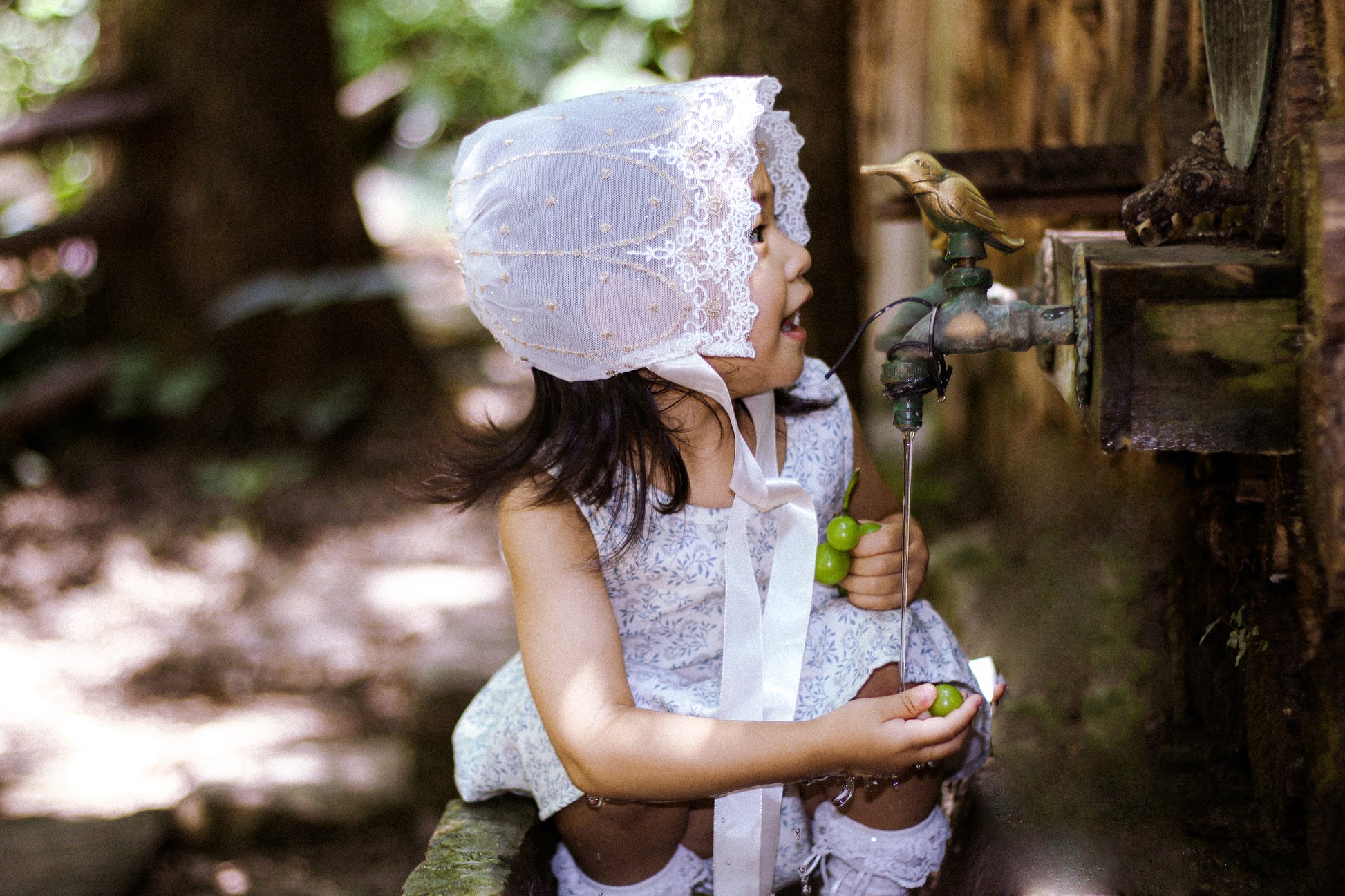 Hanakimi Kids Lace Tulle Bonnet with Golden Embroidery——Cloud Kiss