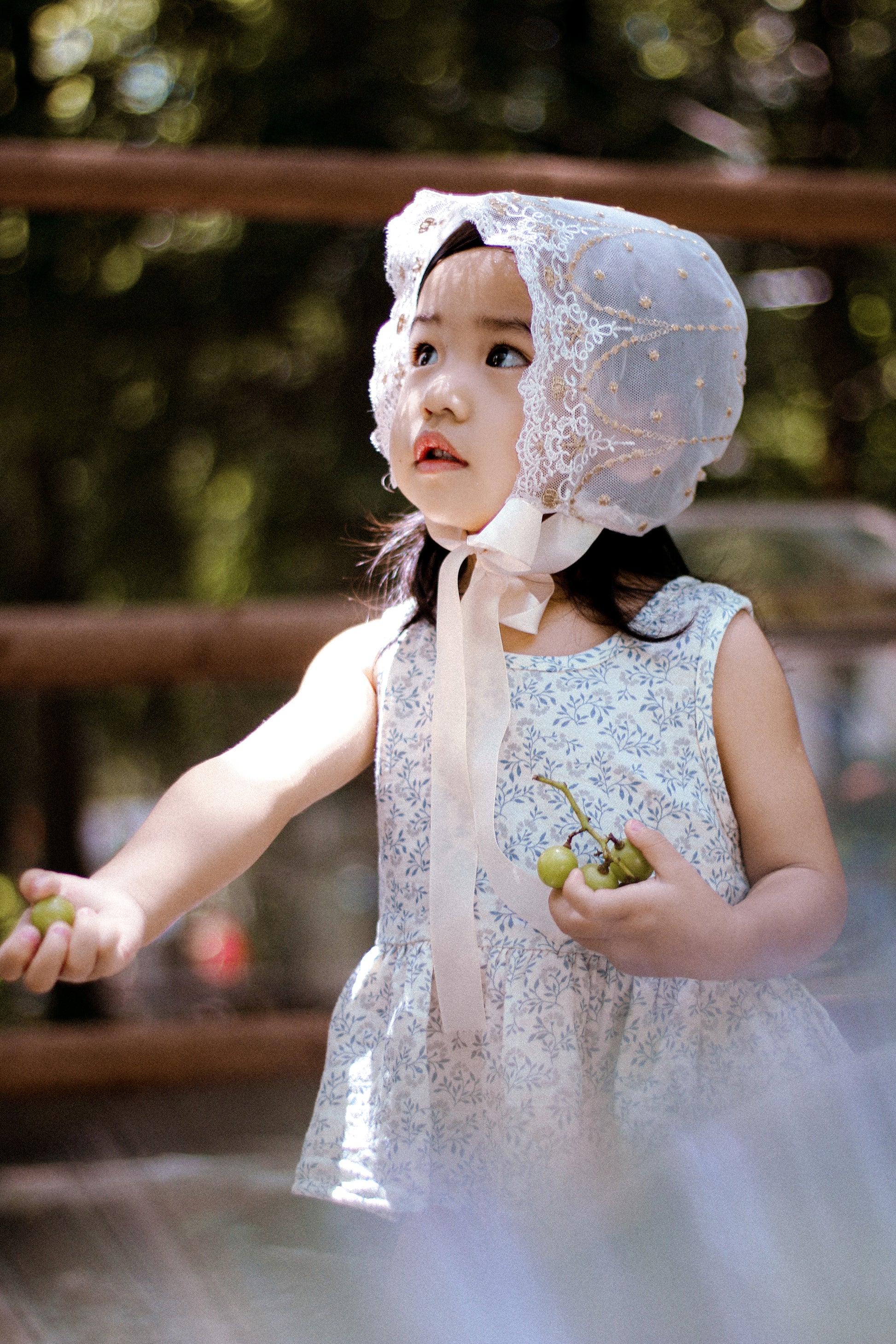Hanakimi Kids Lace Tulle Bonnet with Golden Embroidery——Cloud Kiss