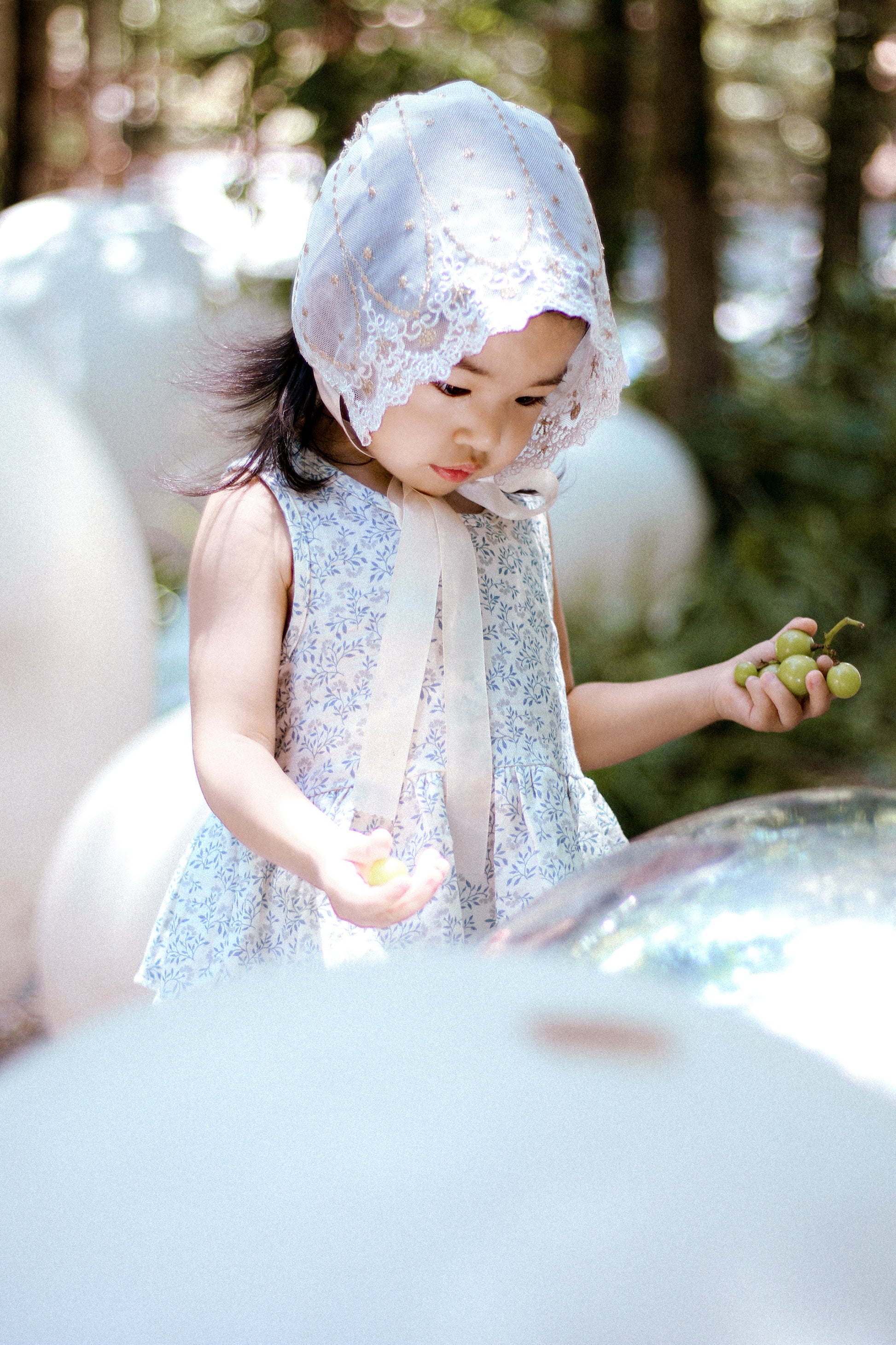 Hanakimi Kids Lace Tulle Bonnet with Golden Embroidery——Cloud Kiss
