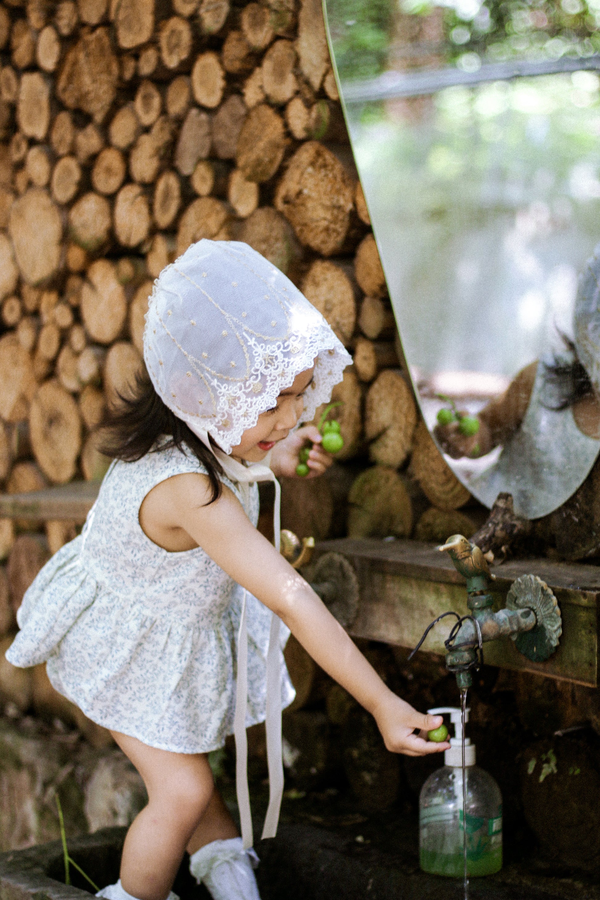 Hanakimi Kids Lace Tulle Bonnet with Golden Embroidery——Cloud Kiss