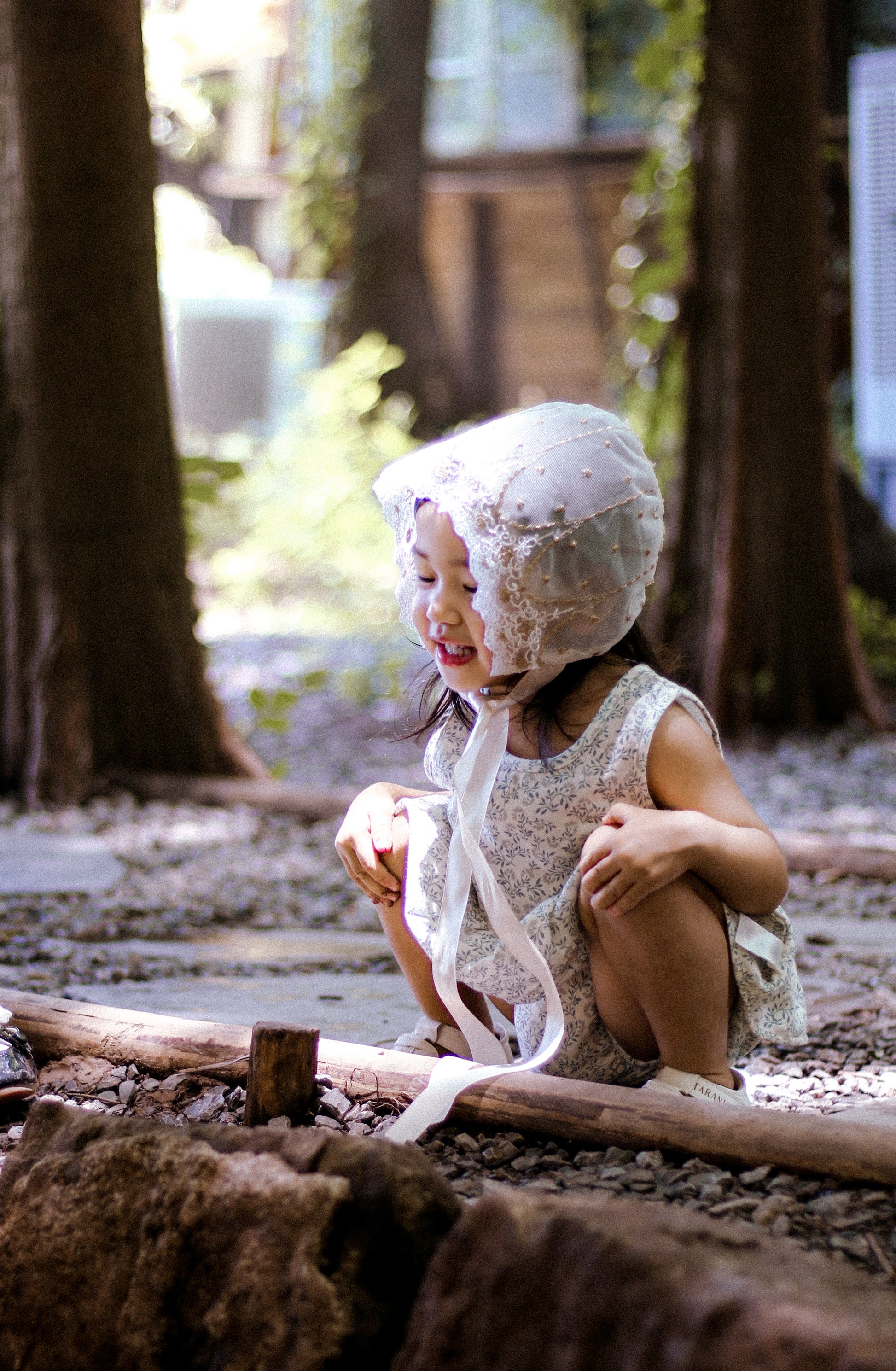 Hanakimi Kids Lace Tulle Bonnet with Golden Embroidery——Cloud Kiss