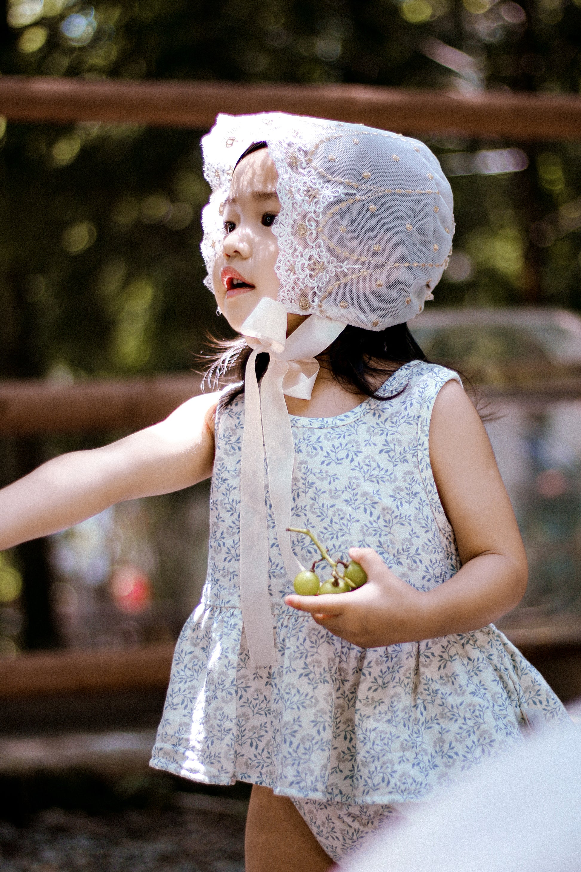 Hanakimi Kids Lace Tulle Bonnet with Golden Embroidery——Cloud Kiss