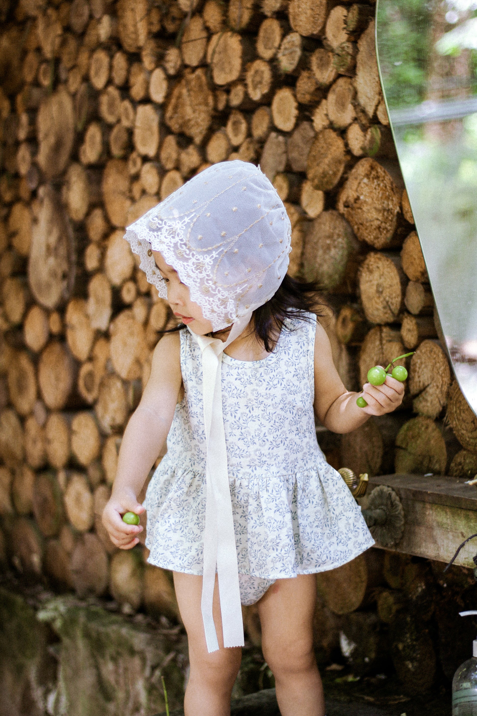 Hanakimi Kids Lace Tulle Bonnet with Golden Embroidery——Cloud Kiss