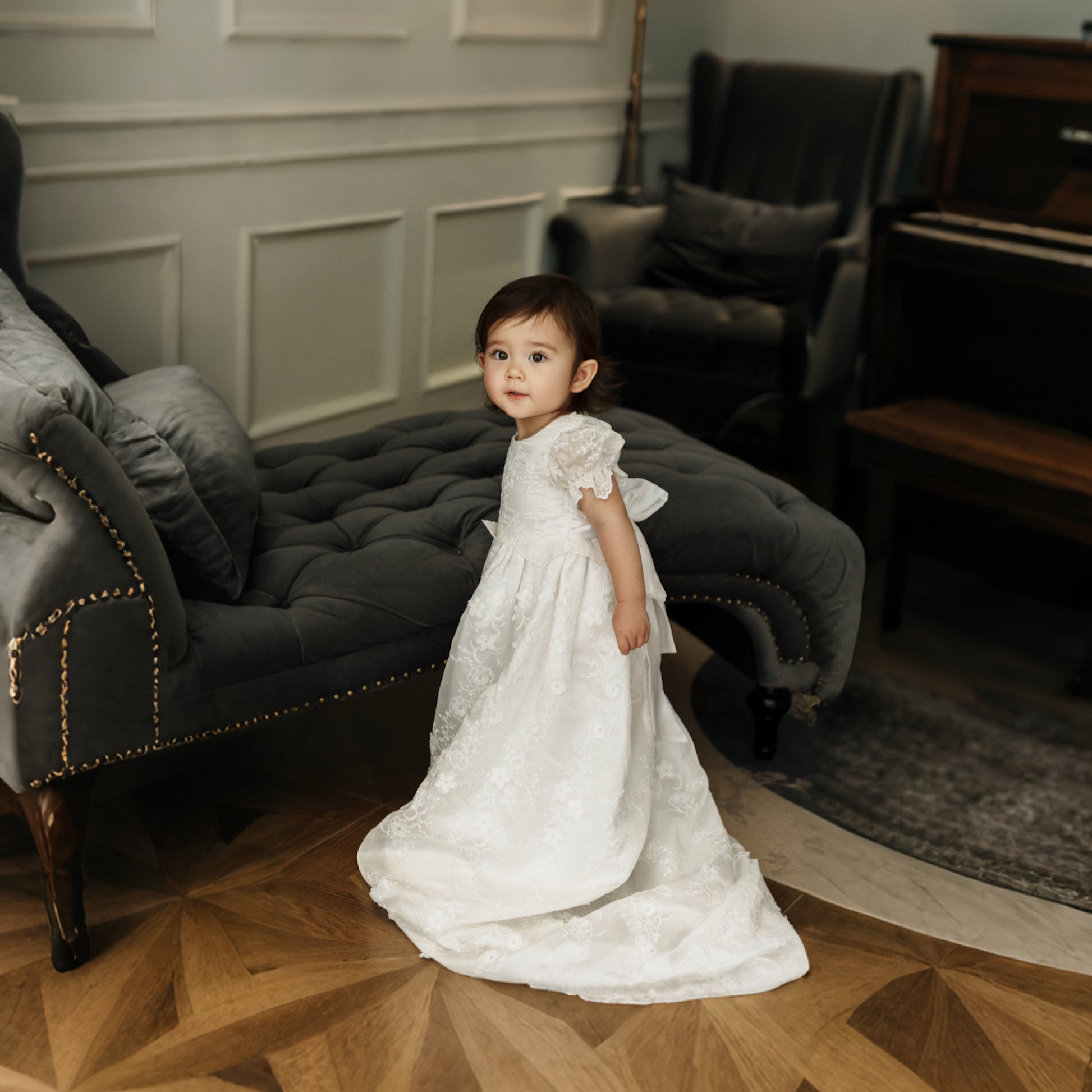 Hanakimi Kids Lace Embroidered Heirloom Christening Gown