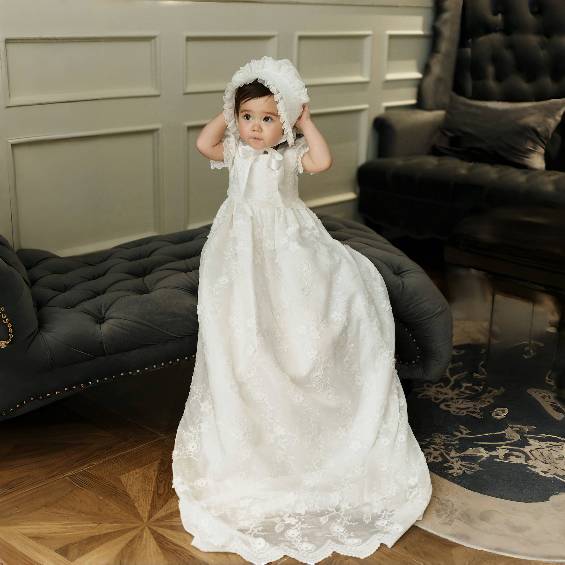 Hanakimi Kids Lace Embroidered Heirloom Christening Gown