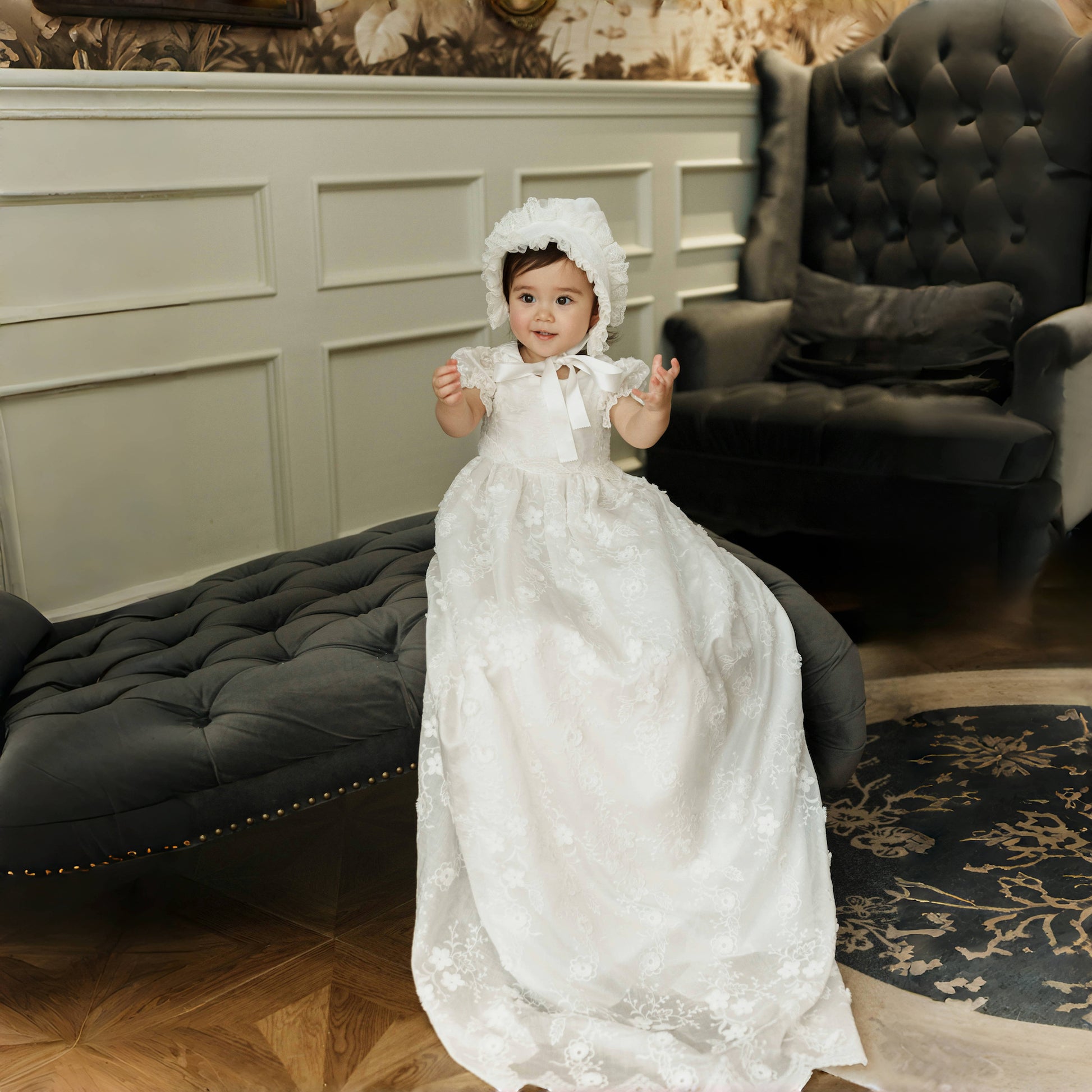 Hanakimi Kids Lace Embroidered Heirloom Christening Gown