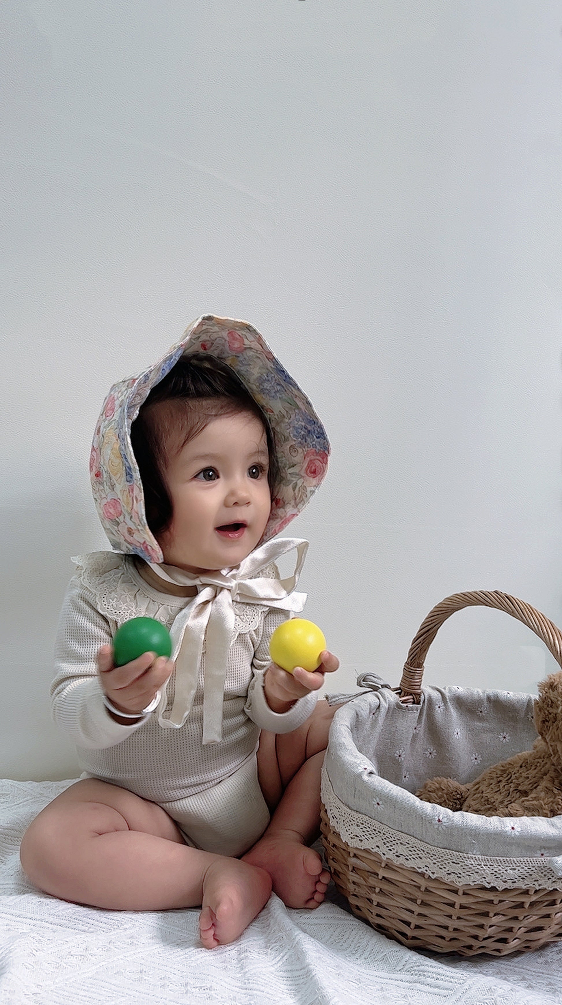 Hanakimi Kids Vintage Floral Reversible Sun Bonnet