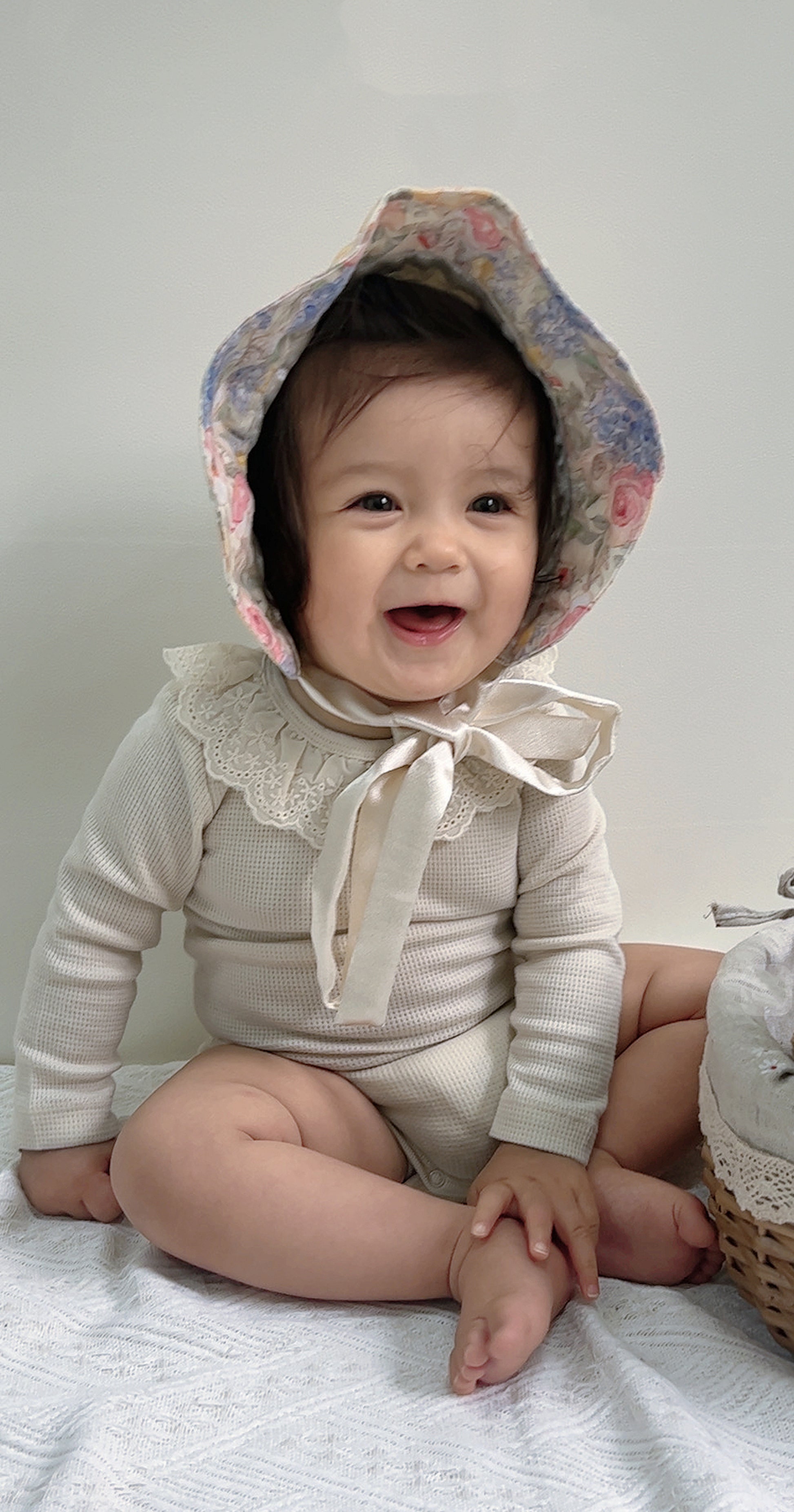 Hanakimi Kids Vintage Floral Reversible Sun Bonnet