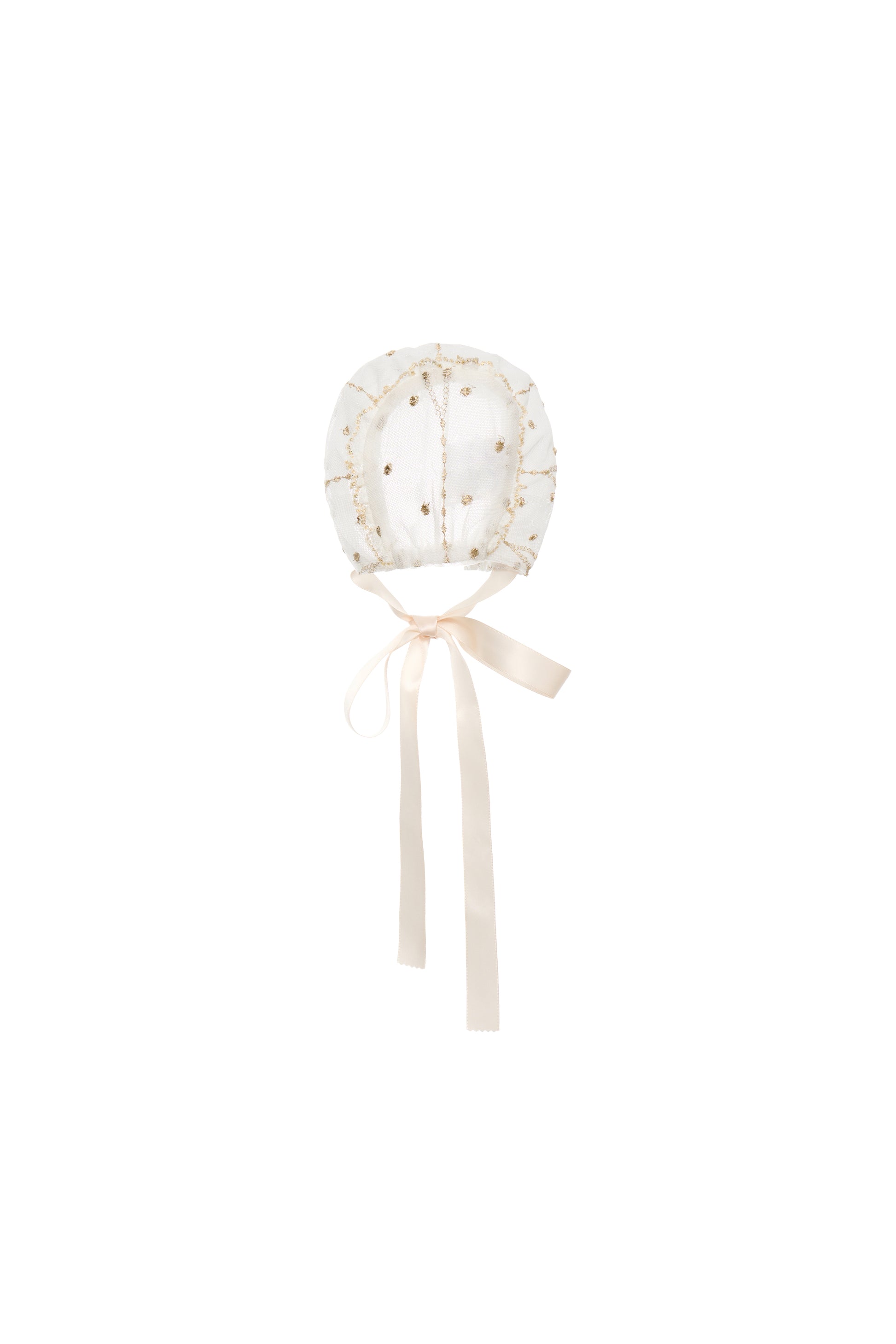 Hanakimi Kids Lace Tulle Bonnet with Golden Embroidery——Cloud Kiss