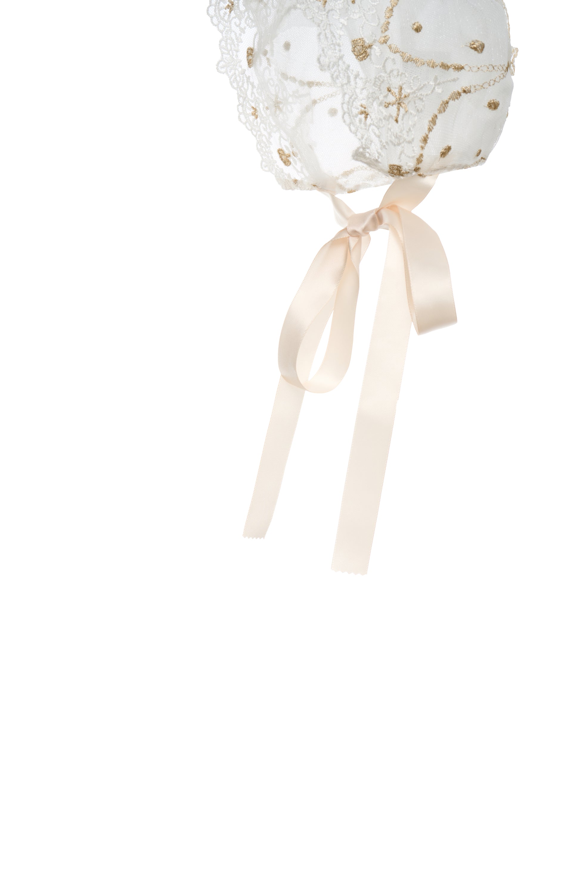 Hanakimi Kids Lace Tulle Bonnet with Golden Embroidery——Cloud Kiss