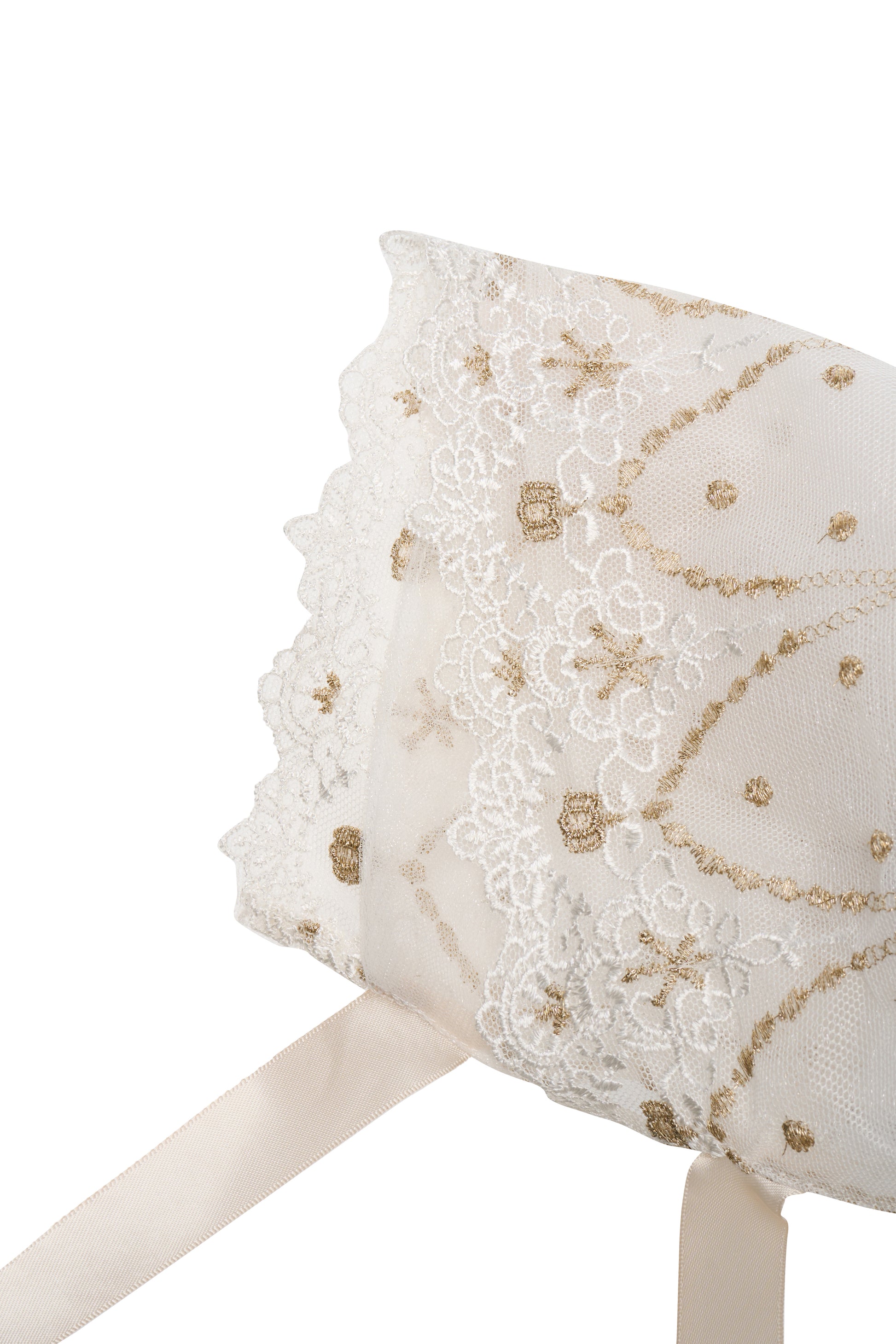 Hanakimi Kids Lace Tulle Bonnet with Golden Embroidery——Cloud Kiss