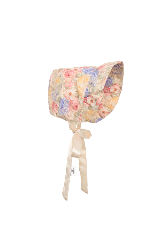 Hanakimi Kids Vintage Floral Reversible Sun Bonnet Blue XXS Newborn
