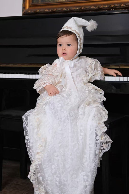 Hanakimi® Tauf- und Taufe-Babykleider, Hauben, handgefertigt, XLF16002