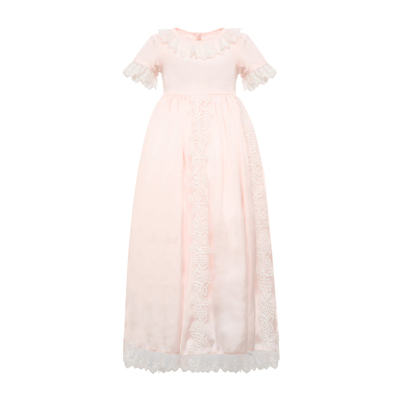 Lace Pink Satin Christening Gown