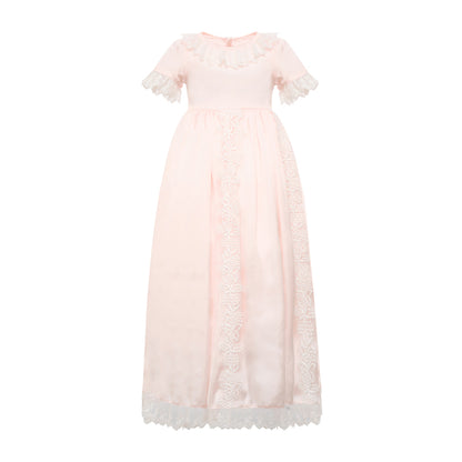 Lace Pink Satin Christening Gown