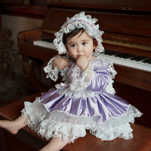 Hanakimi Girls' Dreamy Two-Tone Satin Flower Girl Dress