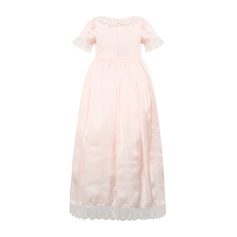 Lace Pink Satin Christening Gown