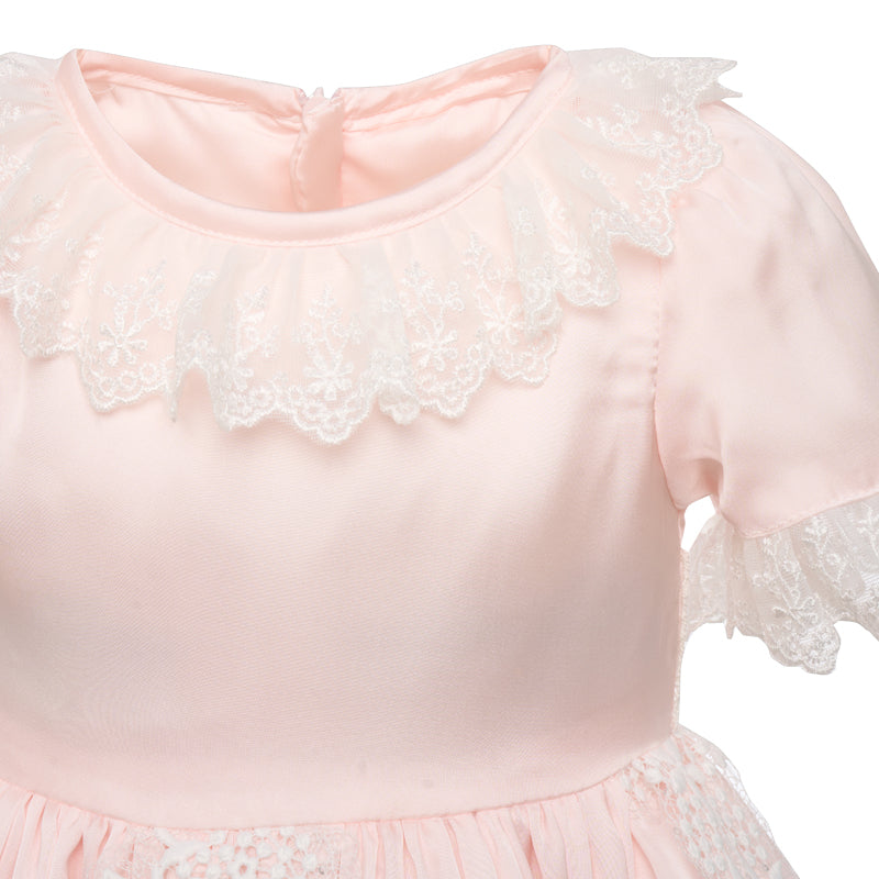 Lace Pink Satin Christening Gown