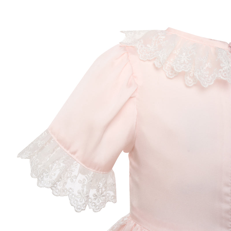 Lace Pink Satin Christening Gown