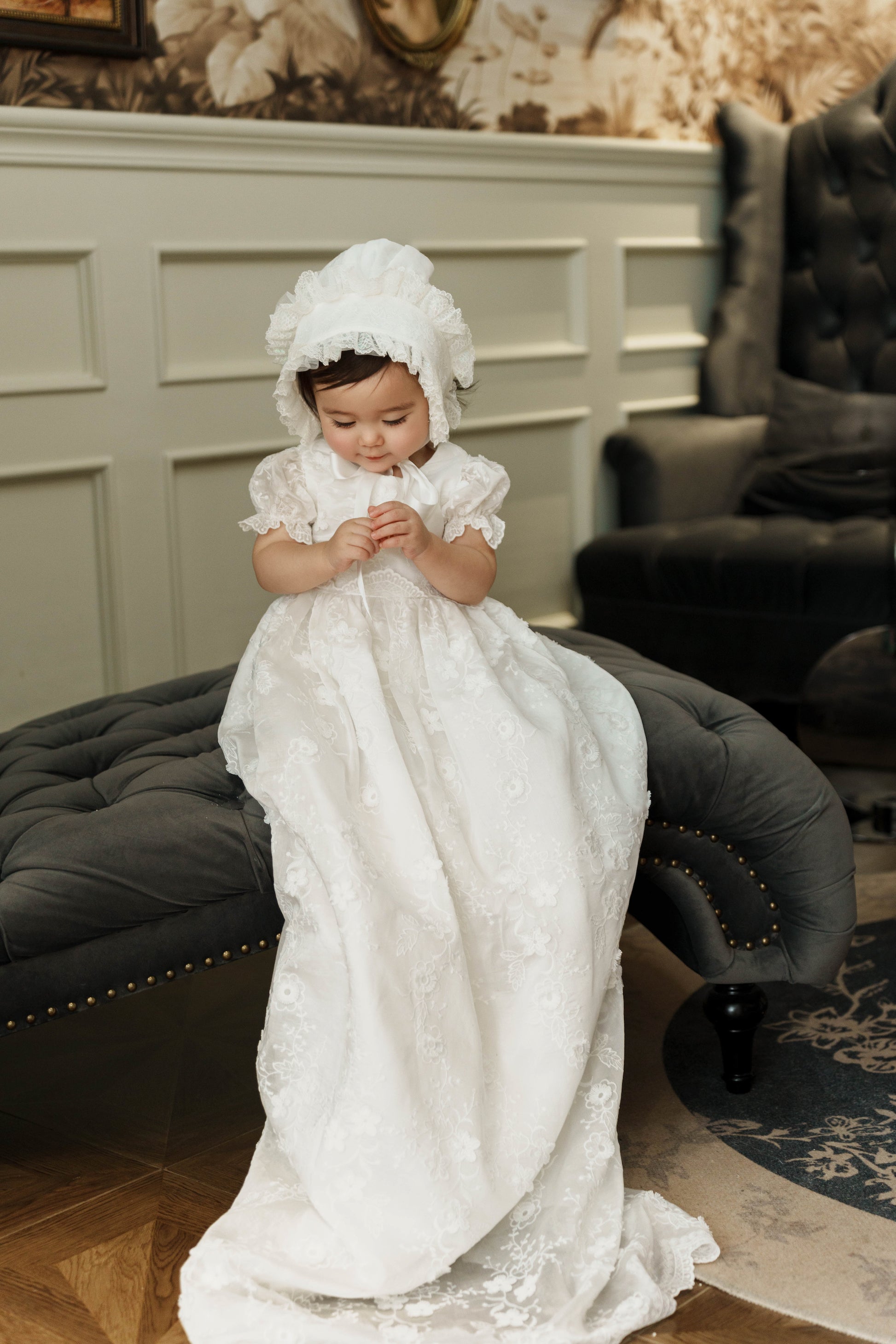 Hanakimi Kids Lace Embroidered Heirloom Christening Gown