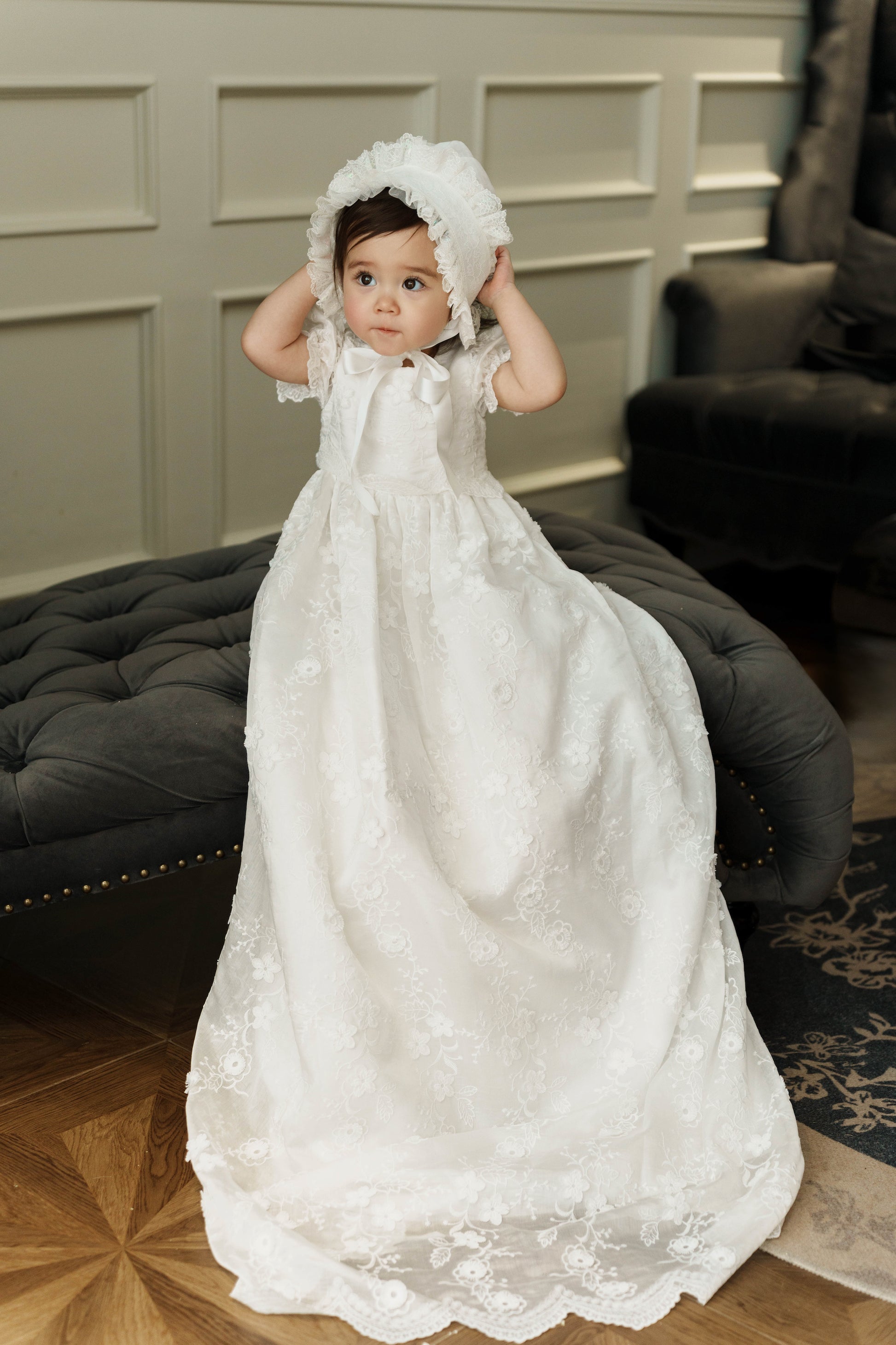 Hanakimi Kids Lace Embroidered Heirloom Christening Gown