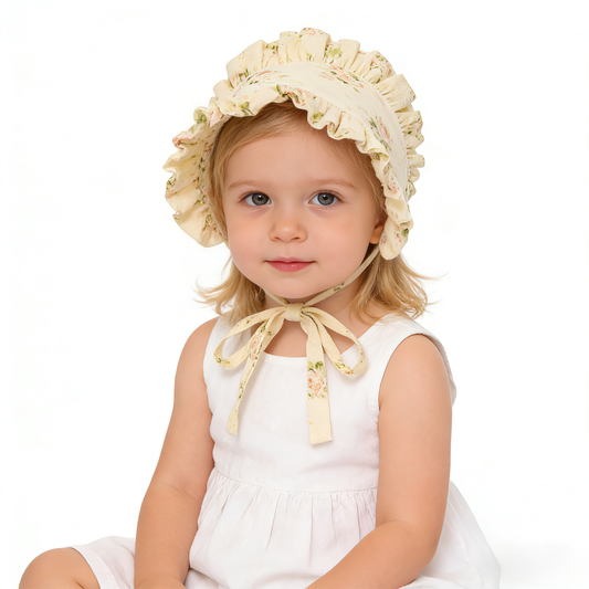 Vintage Floral Ramie Wide Bonnet