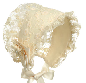 Hanakimi® Lace Christening Bonnet with Detachable Flower Handmade(Newborn-3 Years)