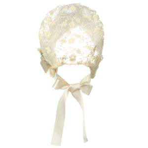 Hanakimi® Lace Christening Bonnet with Detachable Flower Handmade(Newborn-3 Years)