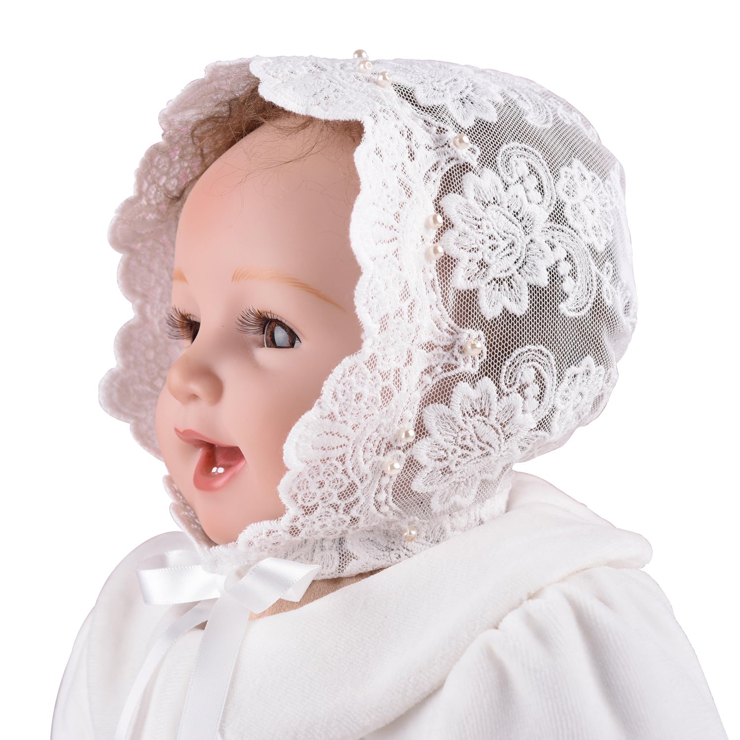 Hanakimi Girls'Lace Coif with Pearls Open Back JM1020